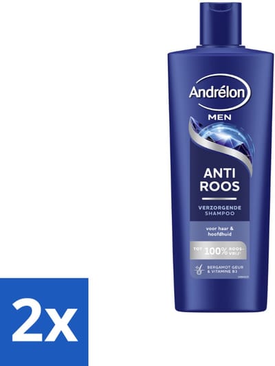 2 x Andrélon – Shampoo – Anti Roos Men – 400 ml - Anti-roos Shampoo - Roosvrij Haar - Mannelijke Hoofdhuid - Droge Hoofdhuid - Gevoelige Hoofdhuid
