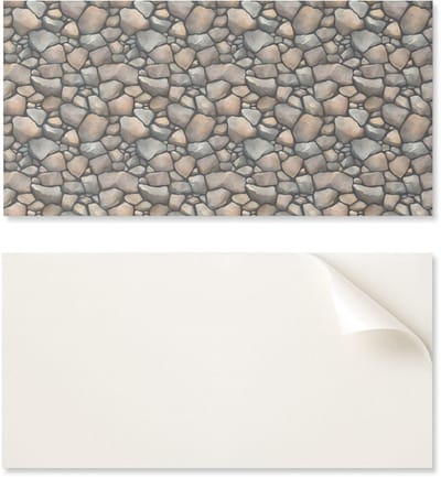 Zelfklevend vinylpaneel met print, 100x50 cm, met steenstructuurpatroon.
