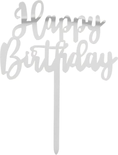 Boland - Taarttopper 'Happy birthday' zilver Zilver - Verjaardag, Kinderfeestje - Geen thema - Verjaardag