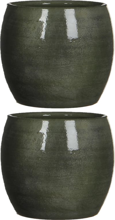 Mica Decorations Bloempot - 2x stuks - glanzend groen - keramiek - 16 x 14 cm - plantenpotten binnen