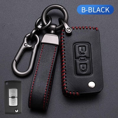 Nieuwe Leren Auto Sleutel Afstandsbediening Cover Hoesje Voor Mitsubishi Lancer10 Outlander 3 Pajero Sport Originele Sleutel Vervanging Auto Accessoires For Peugeot black