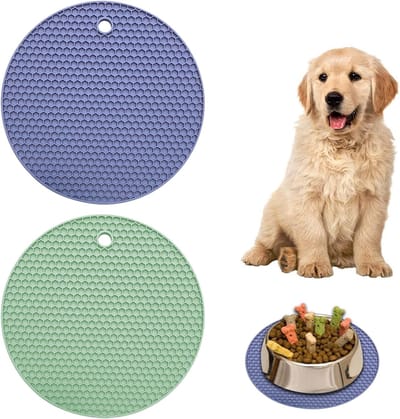 Famanu – Set van 2 ronde siliconen likmatten, slow feeder voerbakmat voor honden en katten