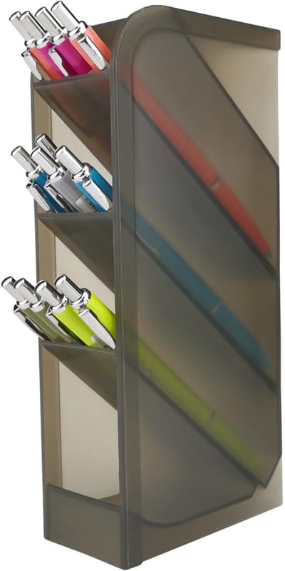Bureau-organizer, pennenrek voor kantoor, school, thuisbenodigdheden, doorschijnend, rookkleur, 4 vakken, 4-delige penhouder