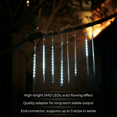 M.TK MOVETECK Shower Lampen met 8 buizen, 192 LED’s, vallende regendruppel-lichtslinger, waterdichte ijspegel-sneeuwval-lichtslinger voor kerstboom