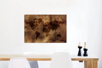Aluminium schilderij 90x60 cm - Wanddecoratie metaal - Wereldkaart - Bruin - Patronen - Metalen muurdecoratie woonkamer - Decoratie industrieel - Foto op dibond - Industriële accessoires slaapkamer