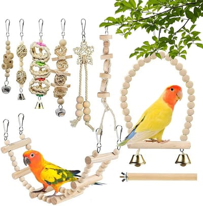 Vogelspeelgoed Hout - Kauwaccessoires Klimspeelgoed - Vogelkooi Verrijking - Interactieve Schommel Ladder - 35 cm Ladder - Niet gespecificeerd