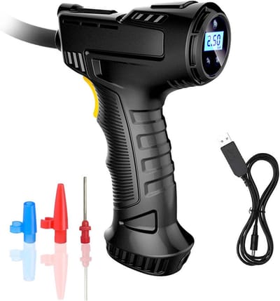 Banden pomp auto - Bandenpomp compressor - Fietspomp met drukmeter - Fietspomp elektrisch - Draadloos - Oplaadbaar - 12V