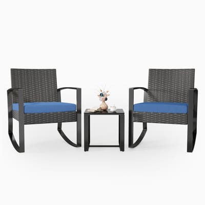 Xbro Tuinset – 3-delige Zitgroep met Rotan Stoel en salontafel , Weerbestendig en Ruimtebesparend – Outdoor loungeset – Balkonset voor Tuin, Terras en Zwembad – 60 x 50 x 80 cm – Blauw