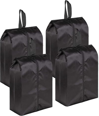 Schoenentassen – 4 stuks – Draagbaar – Voor 2 paar – Reisschoenentassen – Met ritssluiting – Stofdicht – 42 × 24 × 18 cm – Zwart