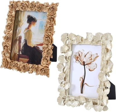 Vintage gouden fotolijsten in 20 x 16,5 cm met sierlijke bladeren en roségouden bloemtextuur, elegant retro ontwerp voor muur en tafelblad, ideaal voor het tonen van foto's en herinneringen