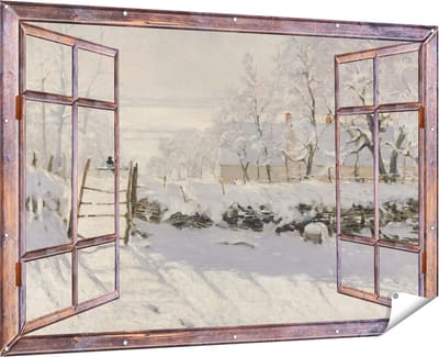 Gards Tuinposter Doorkijk De Ekster, La Pie - Claude Monet - 180x120 cm - Tuindoek - Tuindecoratie - Wanddecoratie buiten - Tuinschilderij