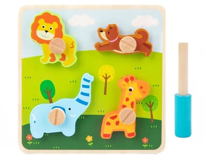 Houten schroef puzzel dieren - Vanaf 18 maanden - Kinderpuzzel - Educatief montessori speelgoed