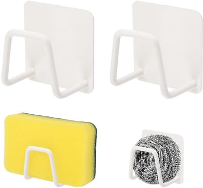 UFUFMATE 2pcs Magnetic Sponge Holder, Quick Dry Sink Holder Self Adhesive Hanging Sponge Holder, Stainless Steel Sponge Holder for Countertop (White)