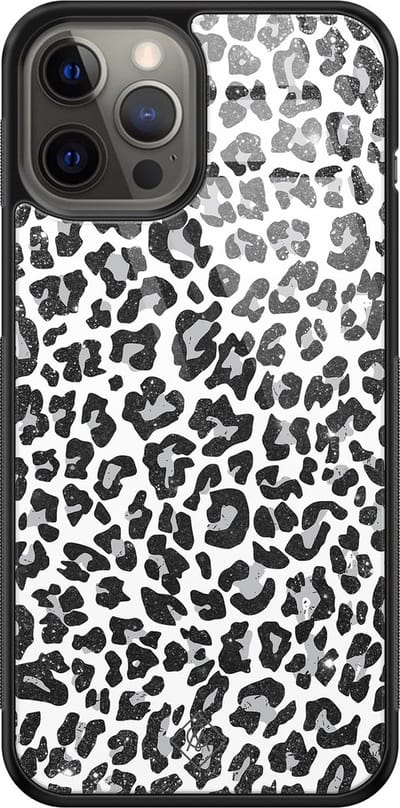 Casimoda® hoesje - Geschikt voor iPhone 12 Pro Max - Luipaard Grijs - Luxe Hard Case Zwart - Backcover telefoonhoesje - Grijs
