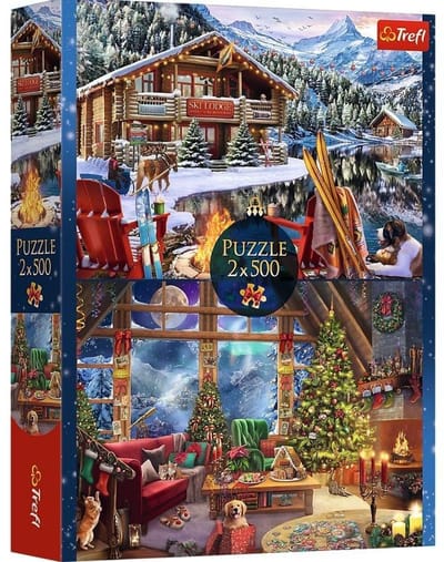 PUZZLE 2x500 Święta w górach 37540 - PUZZEL 2x500 Kerstmis in de bergen 37540