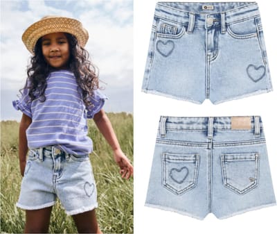 Daily7 - Jeansshort meisjes- Blue denim - Hearts - 140