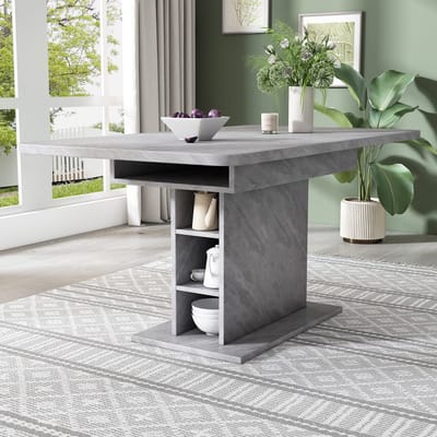 Uitschuifbare eettafel, eettafel met opbergruimte, rechthoekige eettafel, salontafel/ontspanningstafel, moderne eenvoudige ijzeren eettafel, ruimtebesparende multifunctionele eettafel, betonlook