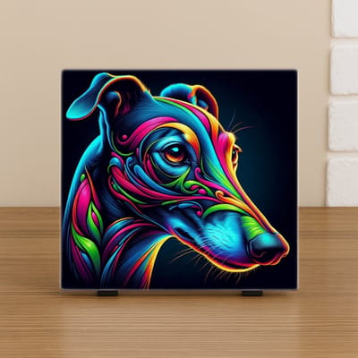 Spreuk Tegel 10,5x10,5cm – Windhond Hond – Kleurrijke Kunst Portret & Wanddecoratie – Trendy Nu –Decoratie – Zomaar - Hondenportret