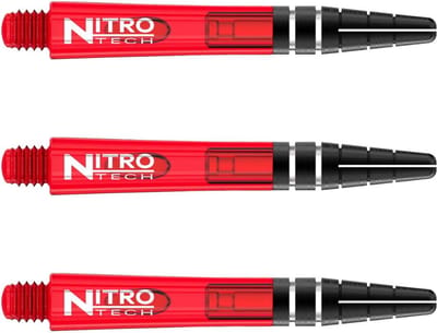 RED DRAGON - Nitrotech Rood Korte Dartschachten - 3 sets per pakket (9 stengels in totaal)