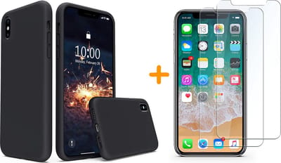Hoesje Geschikt voor iPhone Xr Hoesje – Zwart Liquid siliconen Hoesje Nano TPU backcover - met 2 Pack Screenprotector / tempered glass