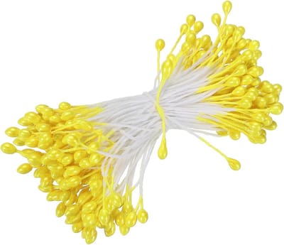 3mm Dubbele Bloem Stamens, 150 Stuks Kunststof Bloem Stamens Pistil Matte Parels voor DIY Kerstkaarten en Trouwdecoratie, Geel, Perfect voor Bloemstukken en Ambachten