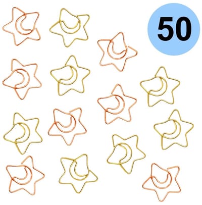Fako Bijoux - 50x Mini Paperclip Ster & Maan - Goud & Rosé Goudkleurige Paperclips - Clip Ster - Sluitclip - Paperclip - Papierklem - Cadeauverpakking - Trouwen - Geboorte - 50 Stuks
