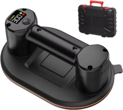 300KG Elektrische Vacuüm Zuignap met Dubbele Motor - 3600mAh Accu - Smart Display - Glas- & Tegellifter - Professionele Tegel- en Glasdrager 24x16 cm - Zwart