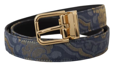 Dolce & Gabbana Marineblauwe Jacquard Gouden Logo Metalen Sluiting Riem