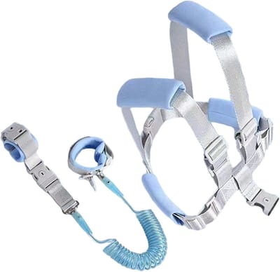 Kinder Veiligheidsharnas - Polsband met riem - Veilig Wandelen - Lichtgevend in donker - 1.5-2.5 meter - Blauw