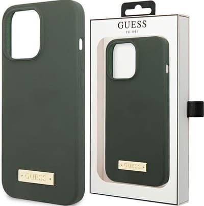 Guess - GUHMP13MSBPLA - iPhone - 13 - 6.1 - groen/kaki - harde - hoes - Siliconen - logoplaat - MagSafe