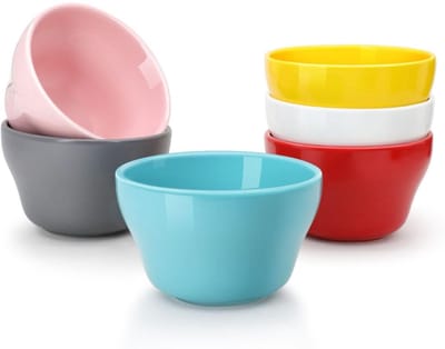 QTTVBTNA – Bouillonkopjes & Soepkommen Set van 6 – Kleine Schalen voor Soep, Dessert, Dip en Saus – Magnetron- en Vaatwasserbestendig – Duurzaam en Hittebestendig – Geschikt voor Dagelijks Gebruik, Diner en Feest – Porselein ±300 ml – Multicolor