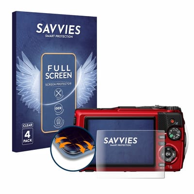 Savvies - Screenprotector voor Olympus OM System Tough TG-7 - Folie Beschermfolie transparant volledig dekking 4 Stuks