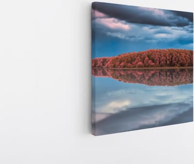 Saammp Canvas Schilderij - Groot meer bij een bos - Landschap - Natuur - 20x20 - Foto op canvas - Wanddecoratie - Muurdecoratie Woonkamer - Slaapkamer decoratie - Canvas Print