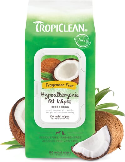 TropiClean Hypo Allergenic Wipes - Vochtige Doekjes voor Honden - 100 stuks
