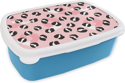 Broodtrommel Blauw - Lunchbox - Brooddoos - Panterprint - Deren - Design - Roze - 18x12x6 cm - Kinderen - Jongen