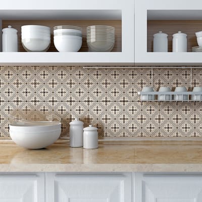 Zelfklevende tegelmuurstickers voor keuken en badkamer - 24 cementtegelstickers, Azulejos Giusti-stijl - 24 stickers, 15x15 cm
