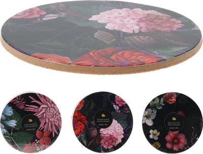 Onderzetterset bloemen 4-delig kurk