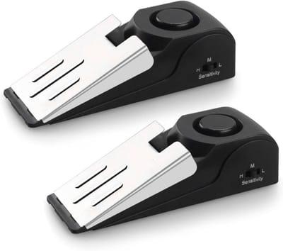 OUTARO-2-Pack Deurstopalarm Zwart – 120 dB Beveiligingsalarm – Vloerwig Sirene – Voor Reis, Hotel, Appartement & Huis
