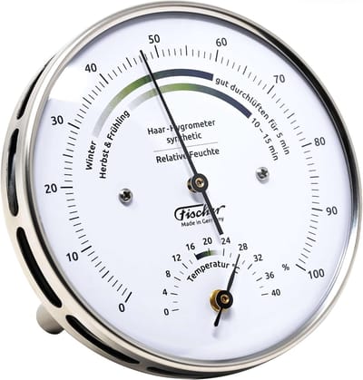 Hygrometer met thermometer - Binnenklimaat meter - Klimaat Bewaken - Roestvrij staal - 10.3 cm diameter - Meerkleurig