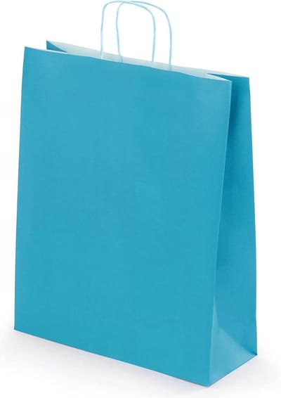 Grote blauwe krachttas 35 x 14 x 40 cm met gedraaid handvat - 50 papieren zakken voor voedselverpakking - blauw
