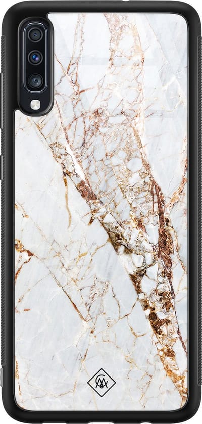 Casimoda® hoesje - Geschikt voor Samsung Galaxy A50 - Marmer Goud - Luxe Hard Case Zwart - Backcover telefoonhoesje - Goudkleurig
