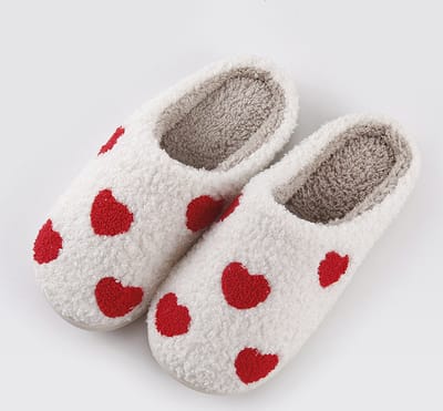 Budino® Hartjes Pantoffels - Hartjes Sloffen - Pantoffels - Sloffen - Dames en Heren - Wit Rood - Maat 37/38