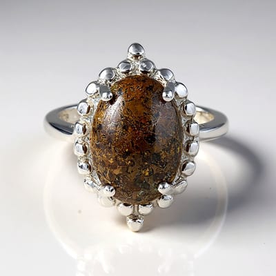 Cavill - Zilveren Ring - 925 Sterling Zilver - 6,25 Ct Dinosaurus Kwarts Ovaal Cabochon - Handgemaakte Prong Zetting - Unieke Zilveren Damesring