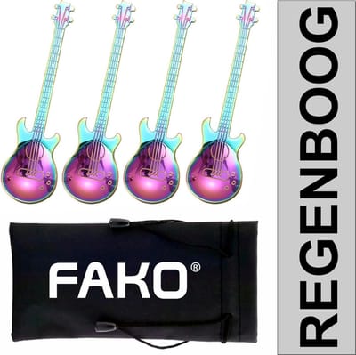 4x Theelepel / Koffielepel Gitaar - Regenboog - 4 Stuks