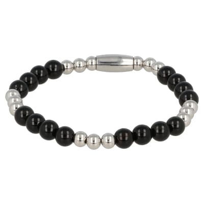 My Bendel - Damesarmband Zilverkleurig met Onyx Edelsteen Elastisch - Elastische Onyx Edelsteen Armband Voor Dames - met Luxe Cadeauverpakking | Sieraden Voor Dames | Maat S