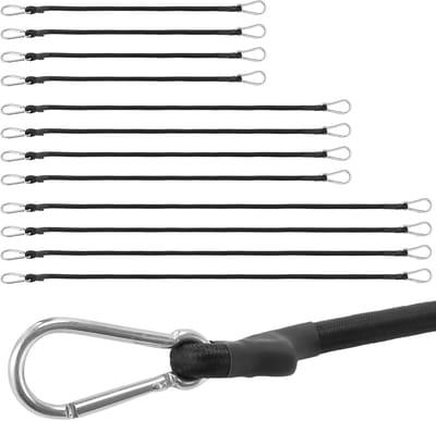 12 stuks spanrubber met karabijnhaak, 60 cm, 90 cm, 120 cm, expander, met haken, bagagespanner, rubberen spanner, elastische spanbanden voor auto, fiets, waslijn, camping