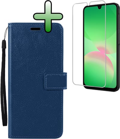 Hoesje Met Screenprotector - Geschikt voor Samsung Galaxy A26 - Luxe Pasjeshouder - Bookcase Portemonee - Flip Case - Kunstleer Book Case - Flipcase - Book Cover - Walletcase - Portemonneehoes - Donkerblauw