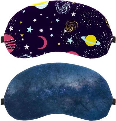 Slaapmasker Set - Oogmasker Duo - Ontspannen Slapen - Ademend Materiaal - 19.5 x 10 cm - Melkweg Print