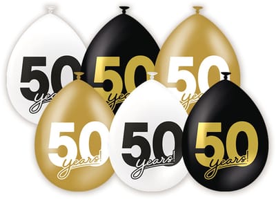 LUQ – Latex Ballonnen Celebration 50 Jaar – 6 Stuks – Zwart-Wit-Goud – Luxe Verjaardag Feest Versiering – Helium Ready
