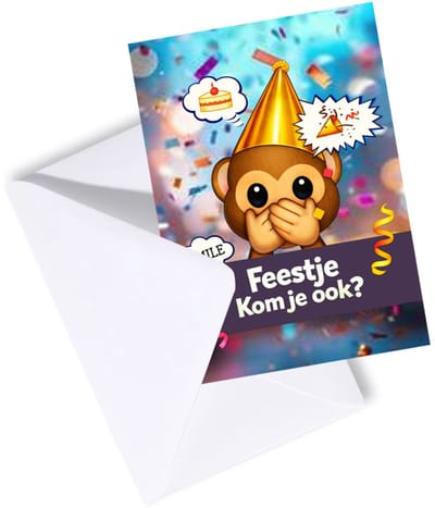 Uitnodiging kinderfeestje - Uitnodiging feestje Jongen Meisje - Aapje - Uitnodigingskaarten set 8 stuks met enveloppen